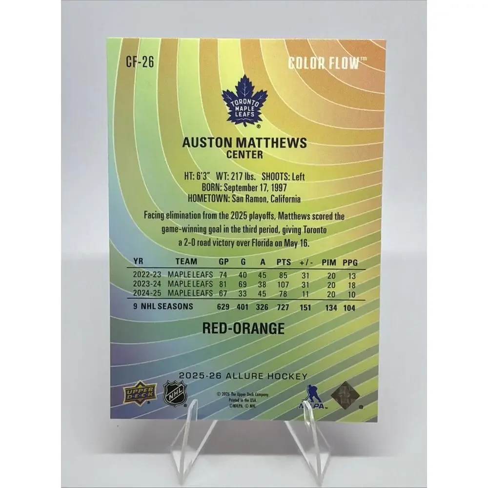 2025-26 Upper Deck Allure - Color Flow Auston Matthews #CF-26 Red Orange